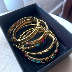 Chic Gold and Multicolor Bangle Bracelet Set